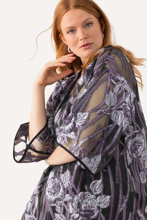 Blusenjacke, florales Design, V-Ausschnitt, 3/4-Arm