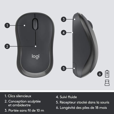 Logitech MK295 Silent - Ensemble clavier et souris sans fil - Azerty - graphite