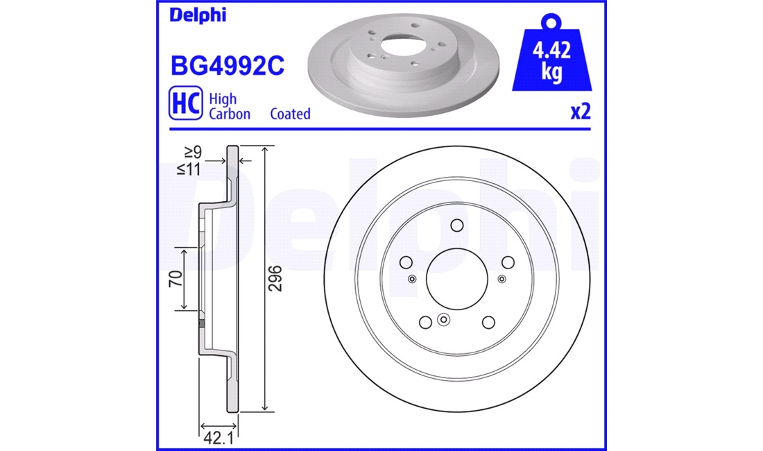 Bremseskive 296 x 11 mm