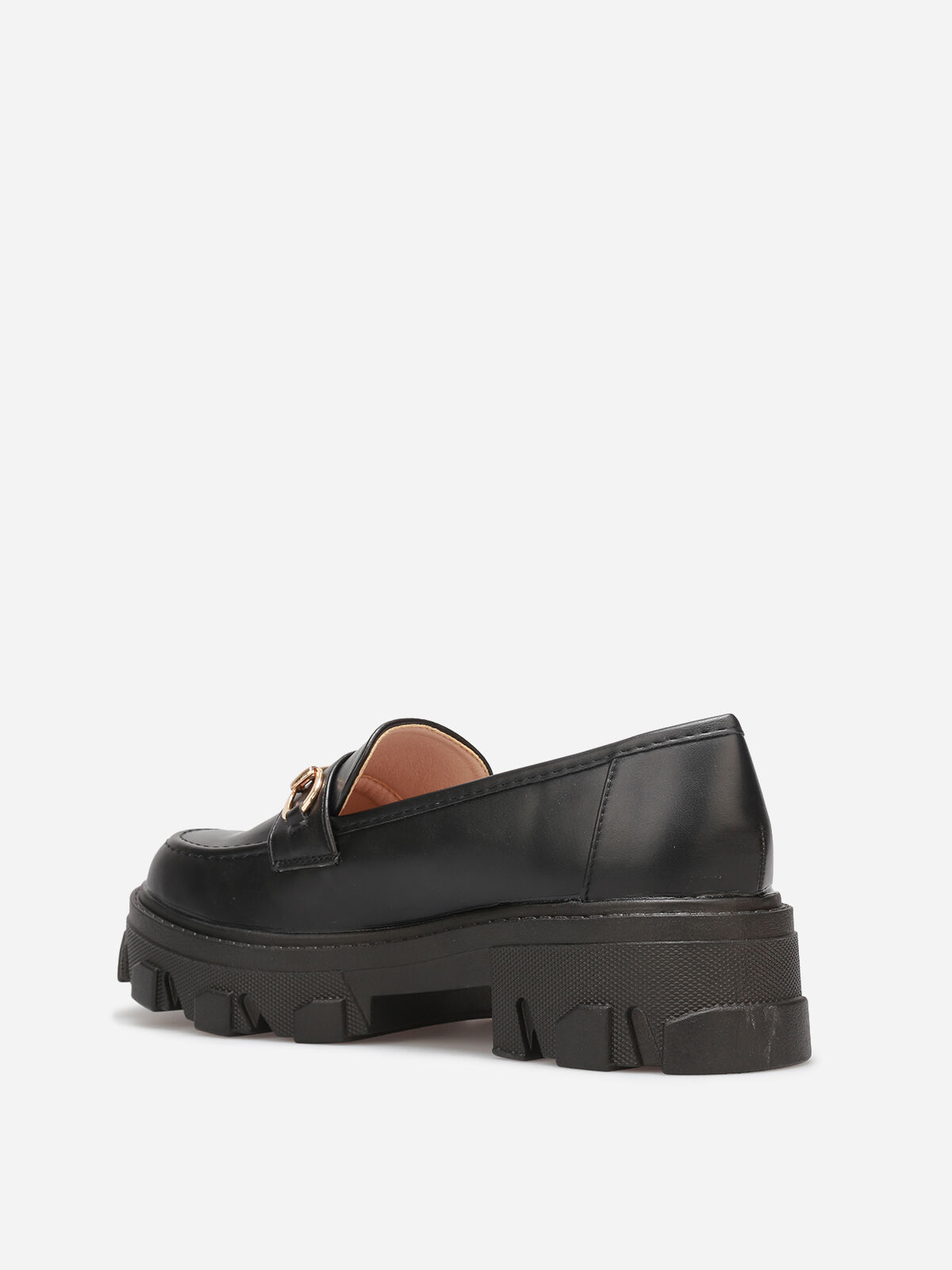 Mocassins crantés avec bride dorée- Noir