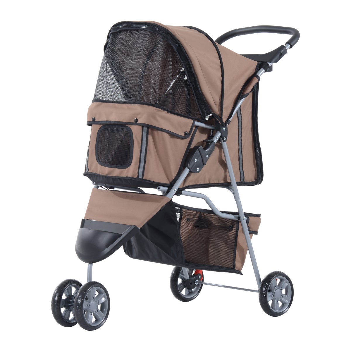 PawHut Hondenbuggy, 75L x 45B x 97H cm, 600D Oxford, Nylon Mesh, Koffiebruin + Zilver