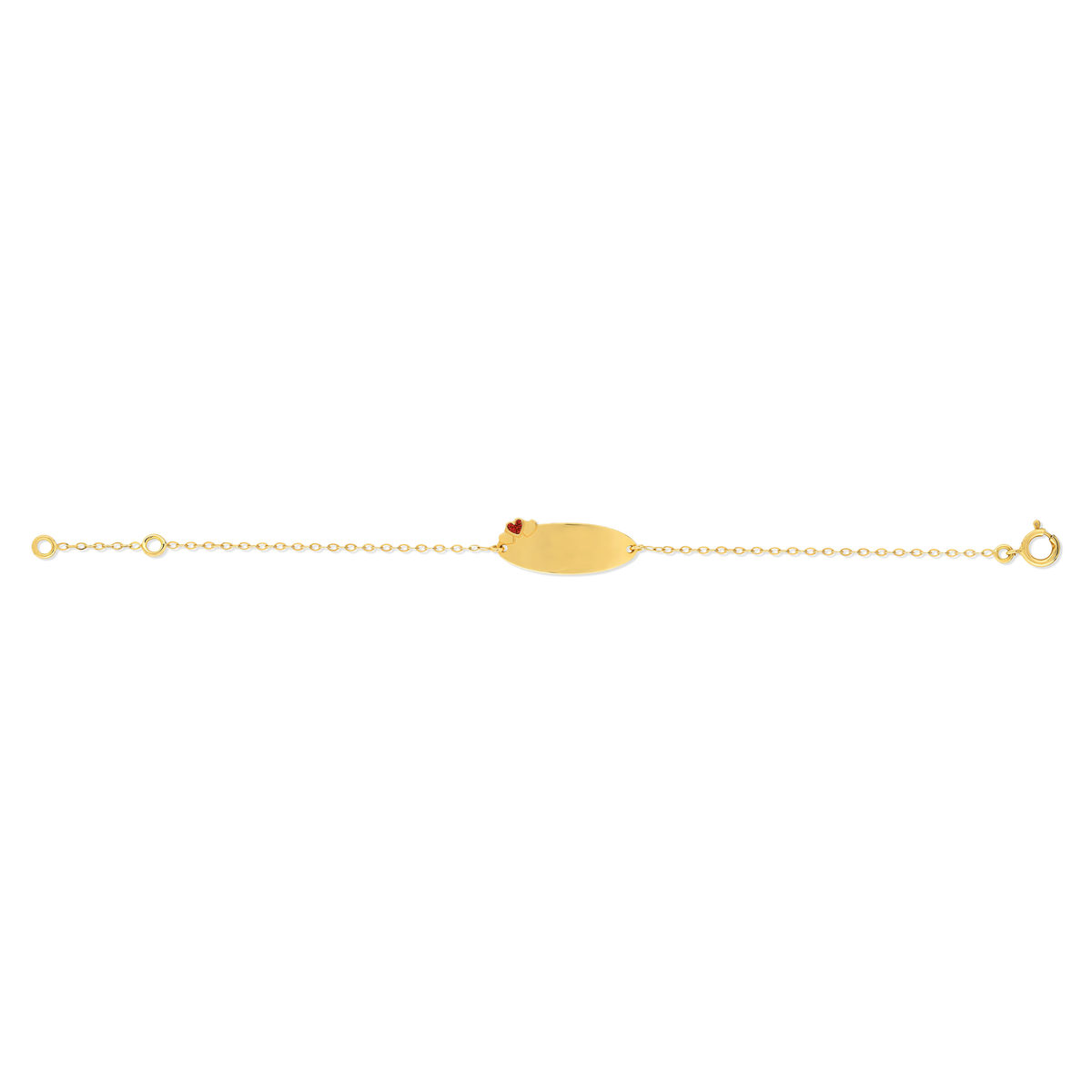 Bracelet identité or jaune 750 coeur laque pailletée rouge 14 cm