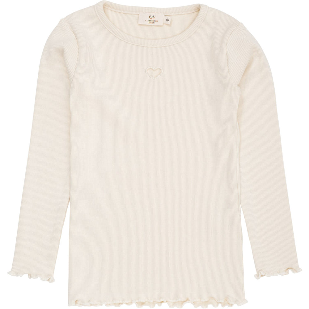 Køb COPENHAGEN COLORS Cream Modal Rib Ls Tee W. Heart Hole Pattern