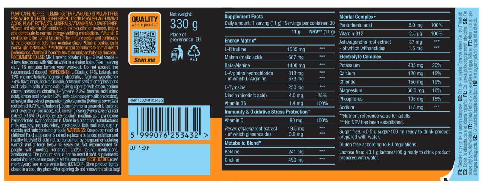 Biotech USA Pump sem cafeína 330g