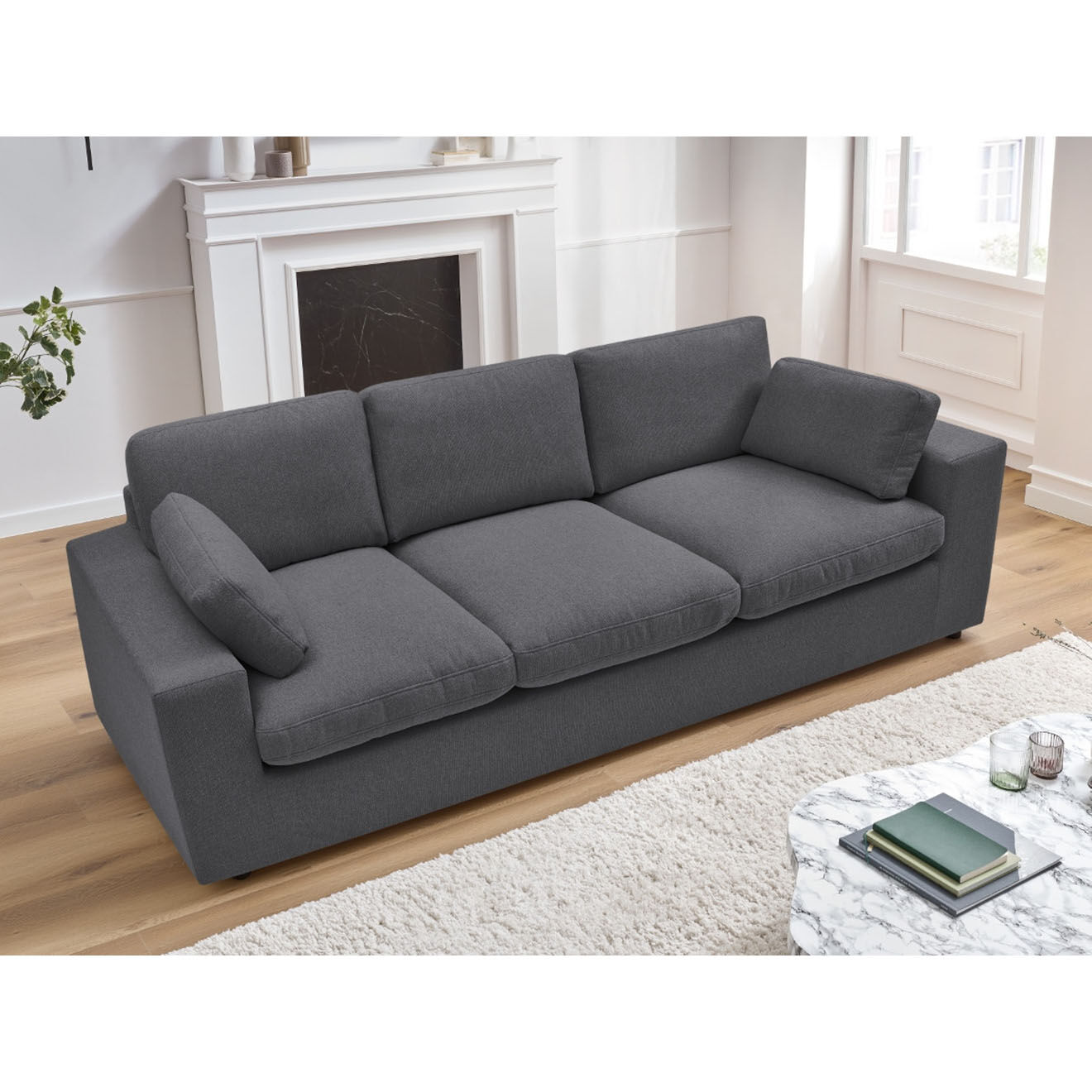 Bobochic Canapé compact belair gris foncé - 220x93x80 cm