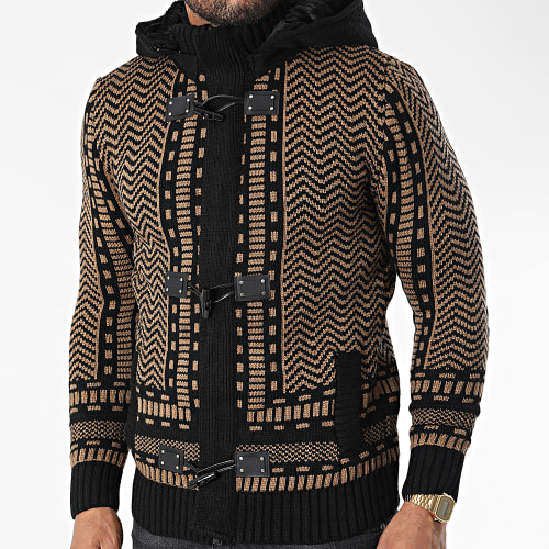 Gilet Zippé Capuche 3007 Noir Camel