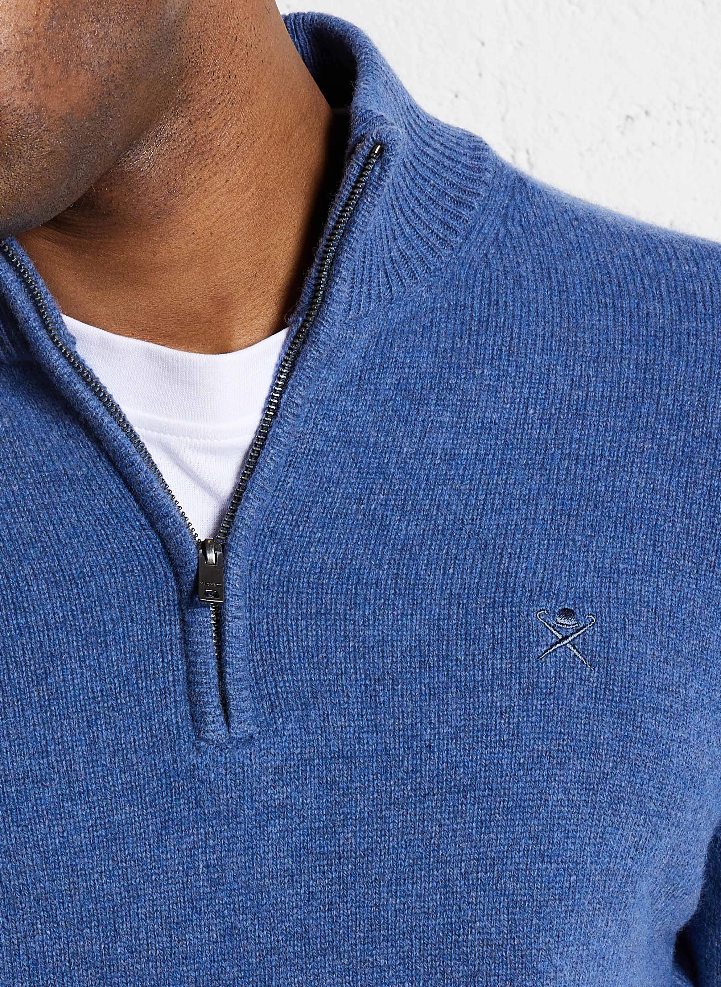 Pull zippé en laine | Bleu
