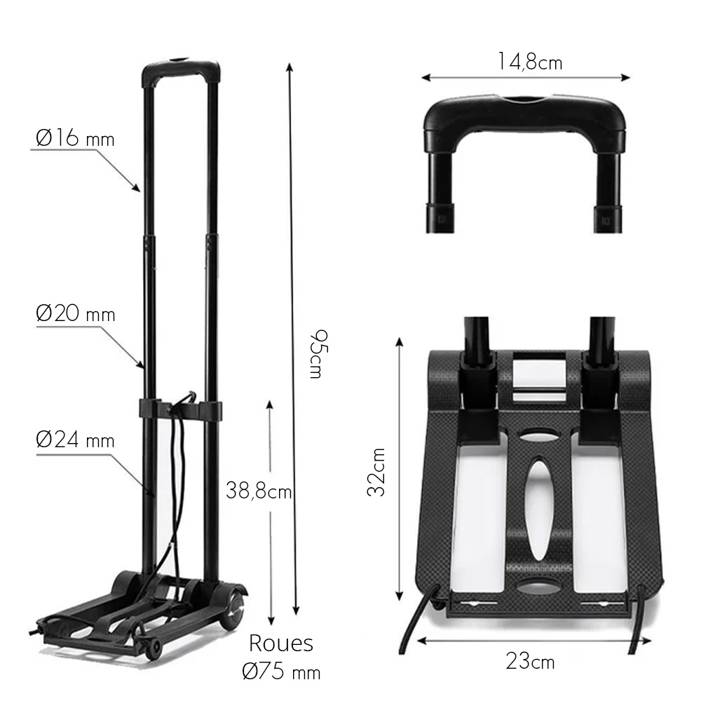 Chariot à main à roulettes pliable charge max 30kg