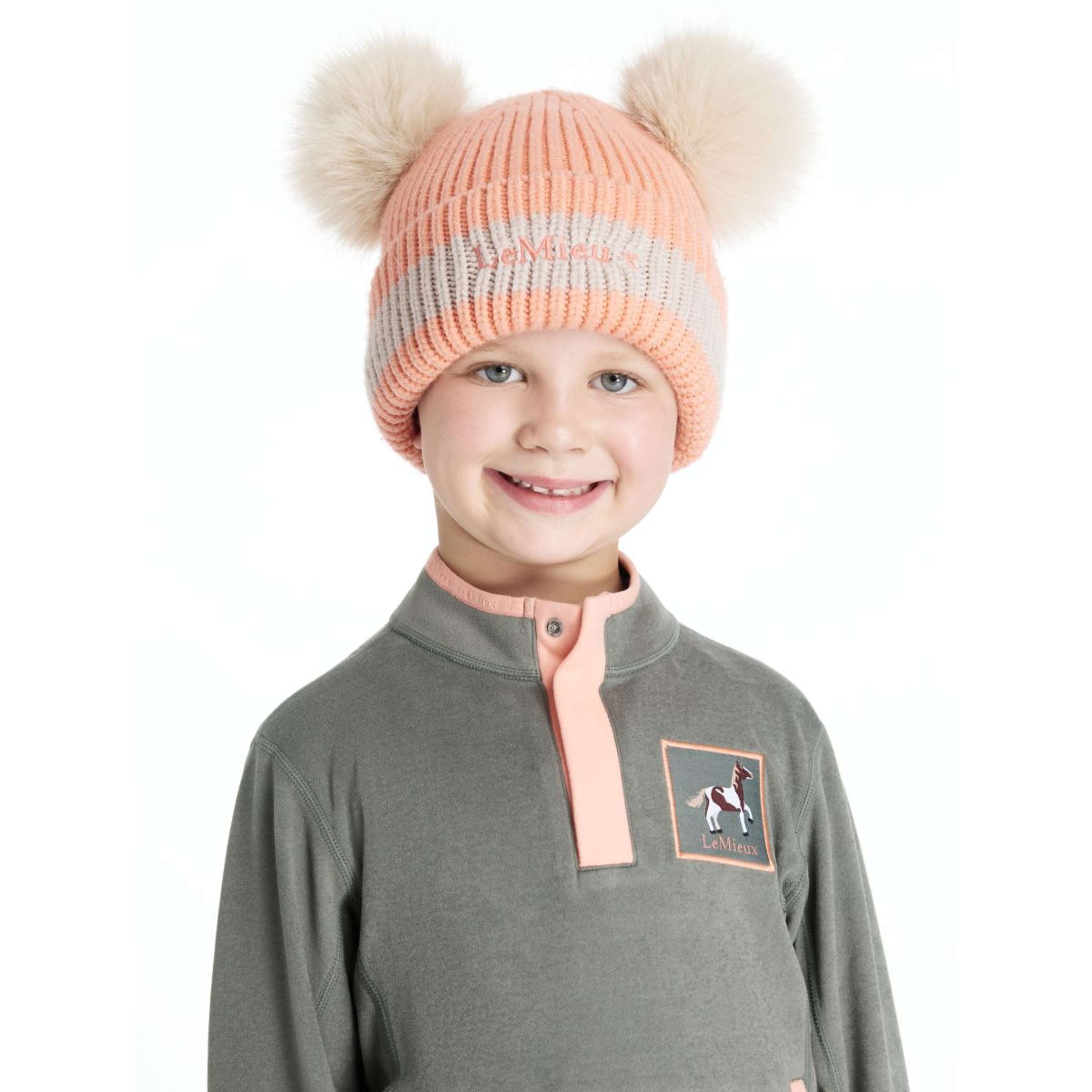 LeMieux Beanie Mini Double Pom Kids Peach Punch