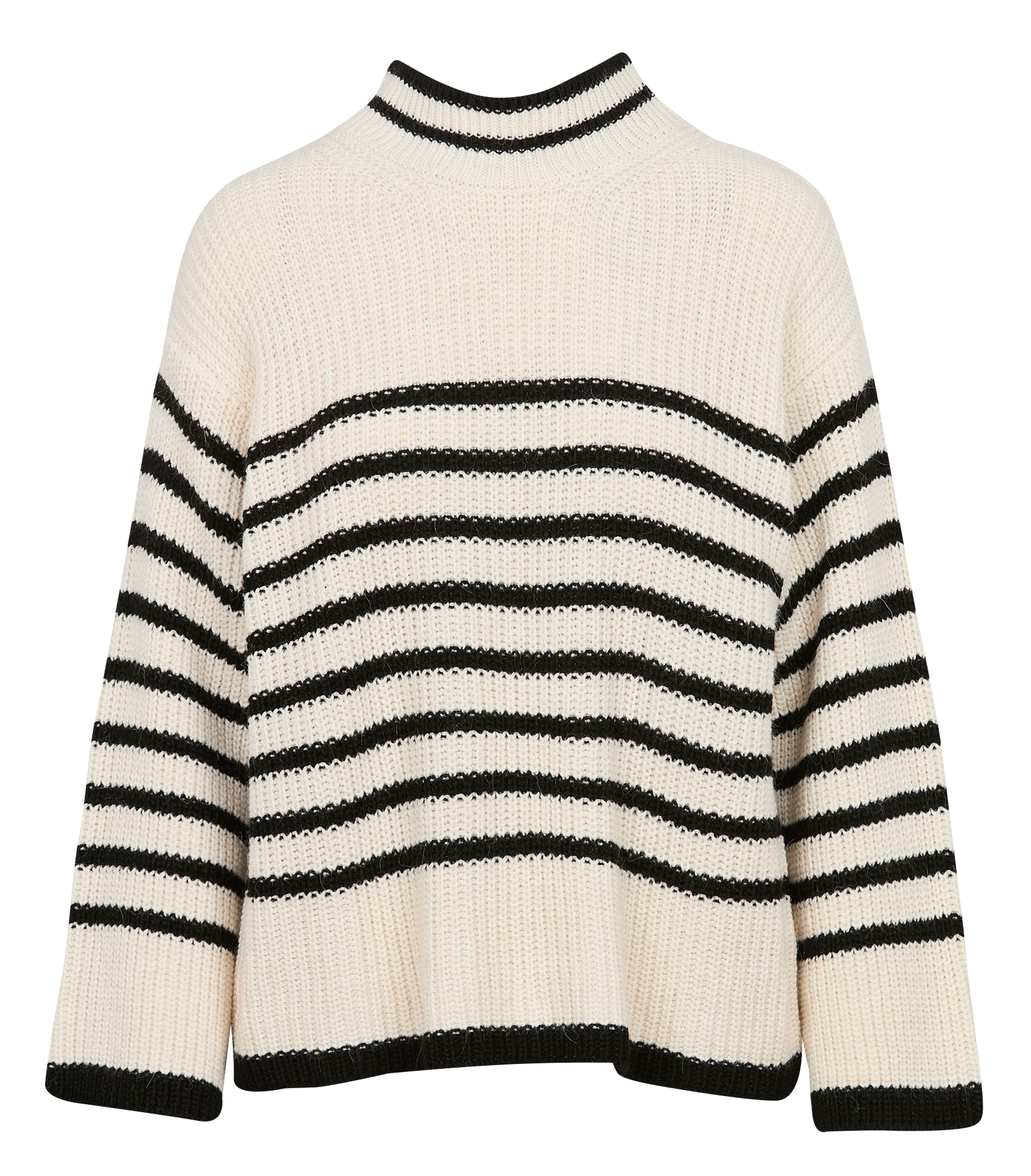 Pull col rond rayé | Noir