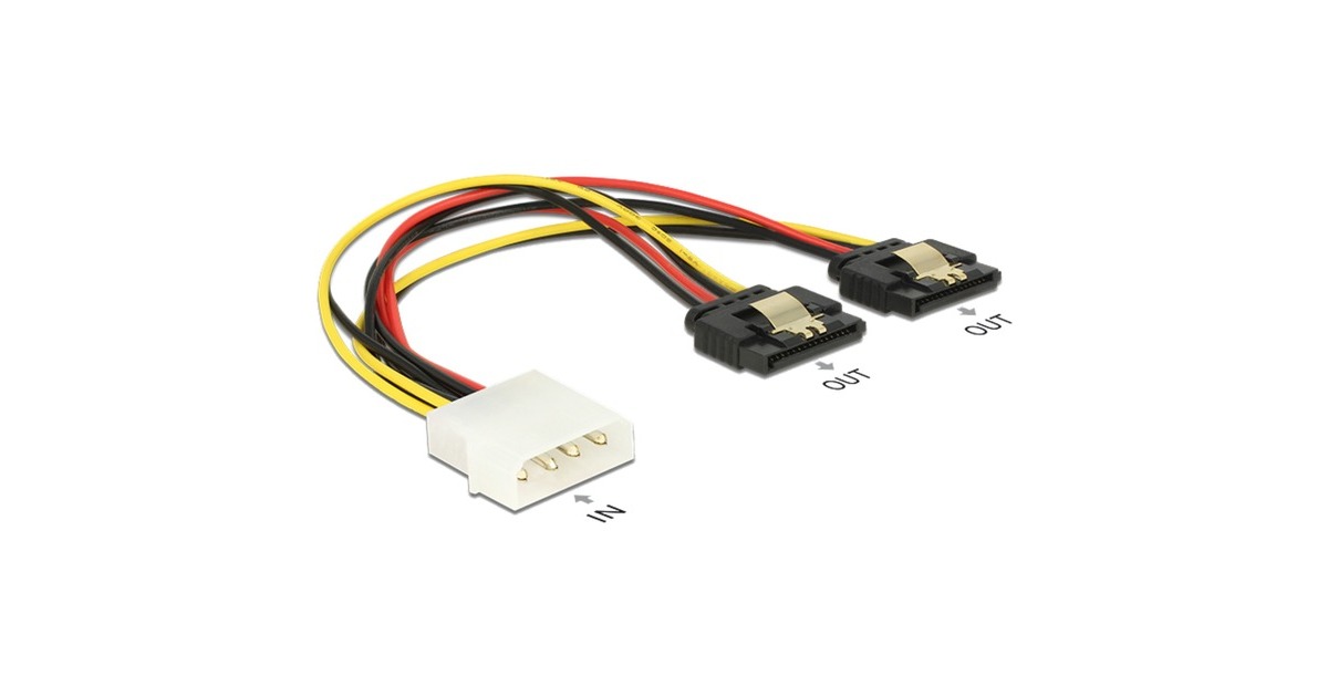 DeLOCKPower Molex 4-pin male > 2 x SATA 15-pin splitterkabel  (Zwart/rood, 0,2 meter)