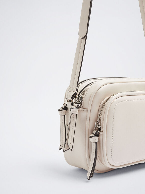 Bolsa de ombro com vários bolsos - Branco-creme
