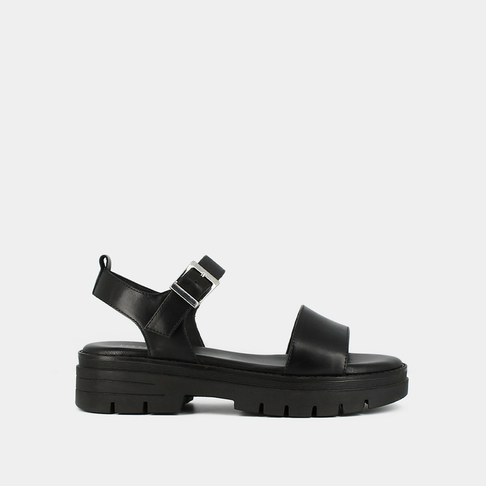 Sandales à semelles crantées et brides  en cuir noir