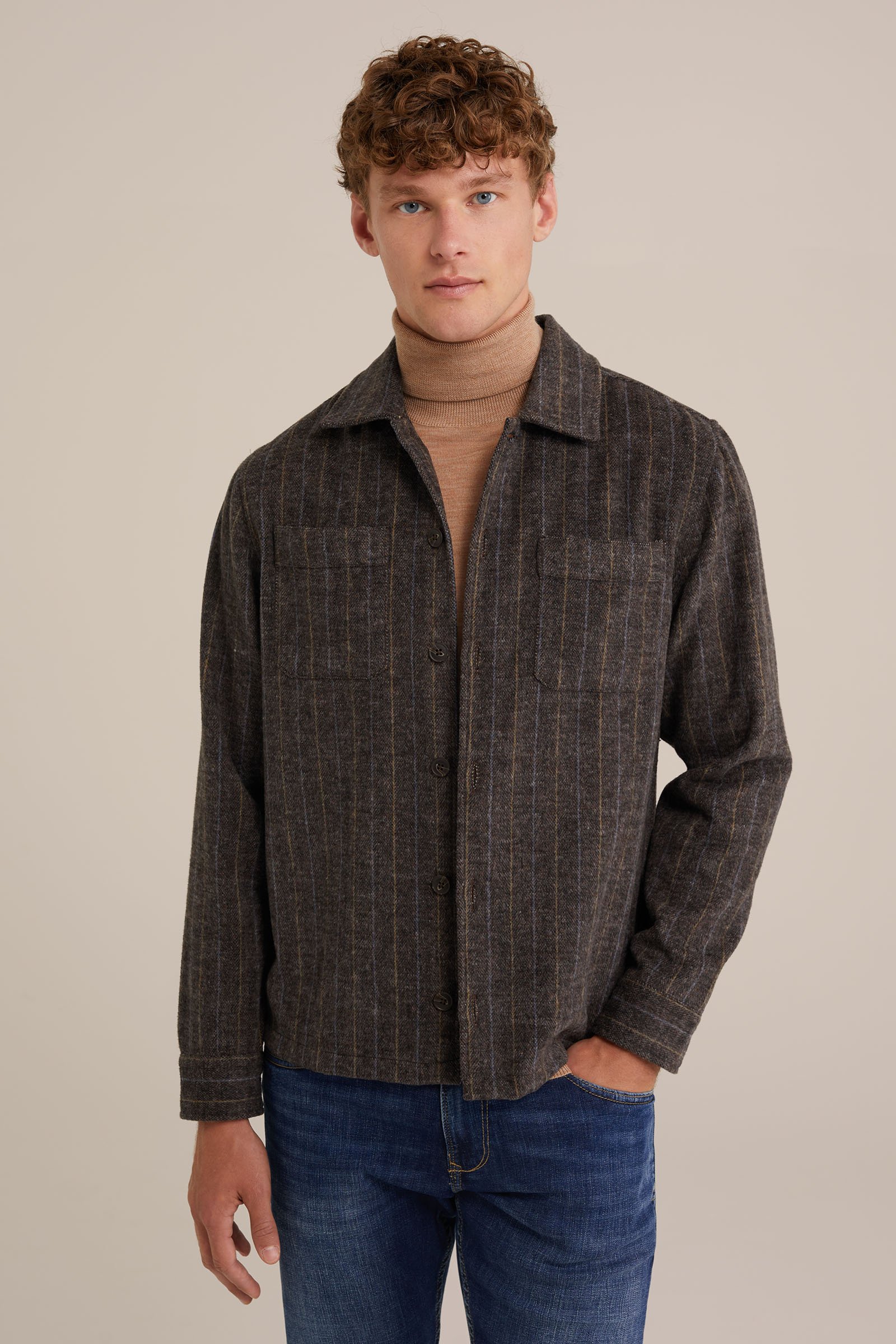 geweven overshirt met herringbone patroon Blue Ridge Donkergrijs