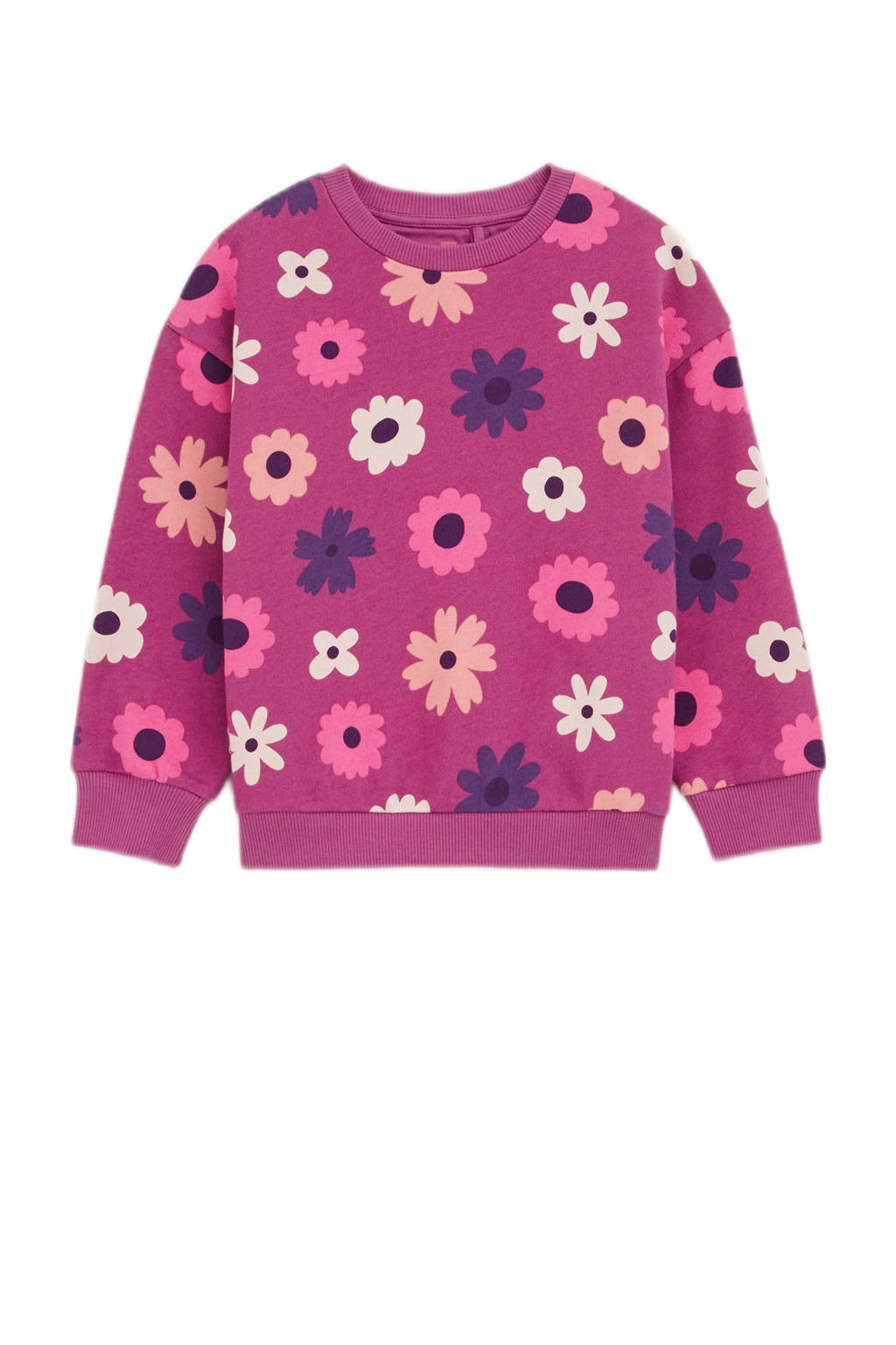WE Fashion gebloemde sweater roze/paars/ecru