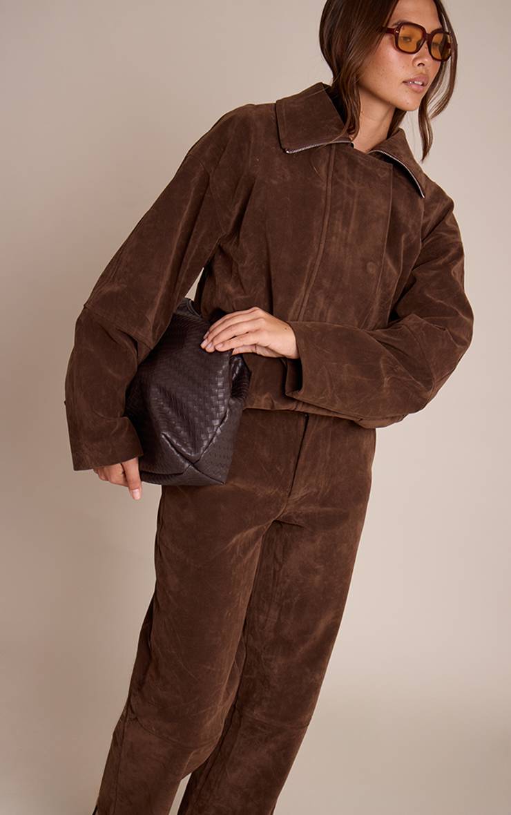 Marron Foncé Pantalon Droit En Synthétique