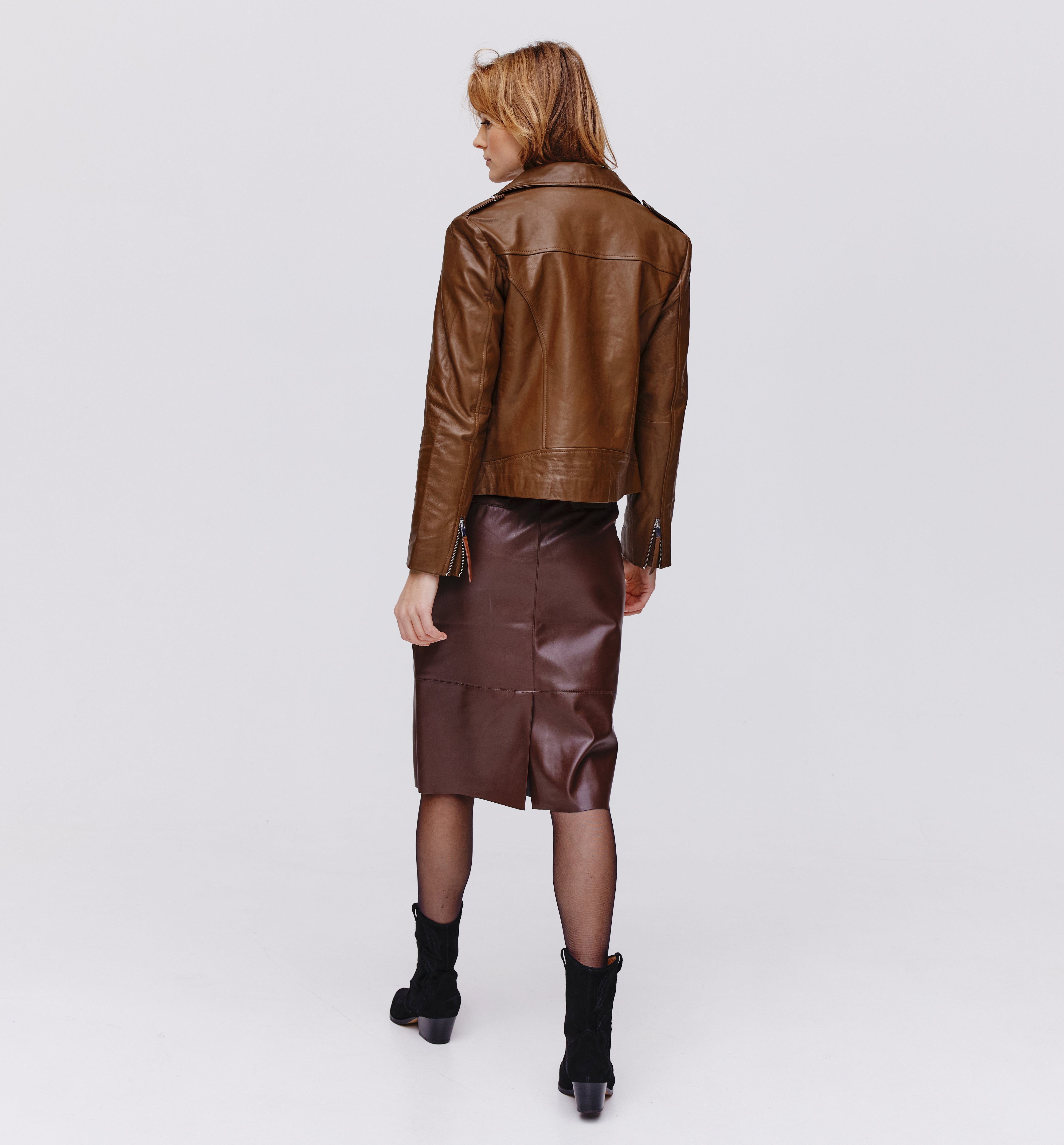 Blouson en cuir Femme - Cognac