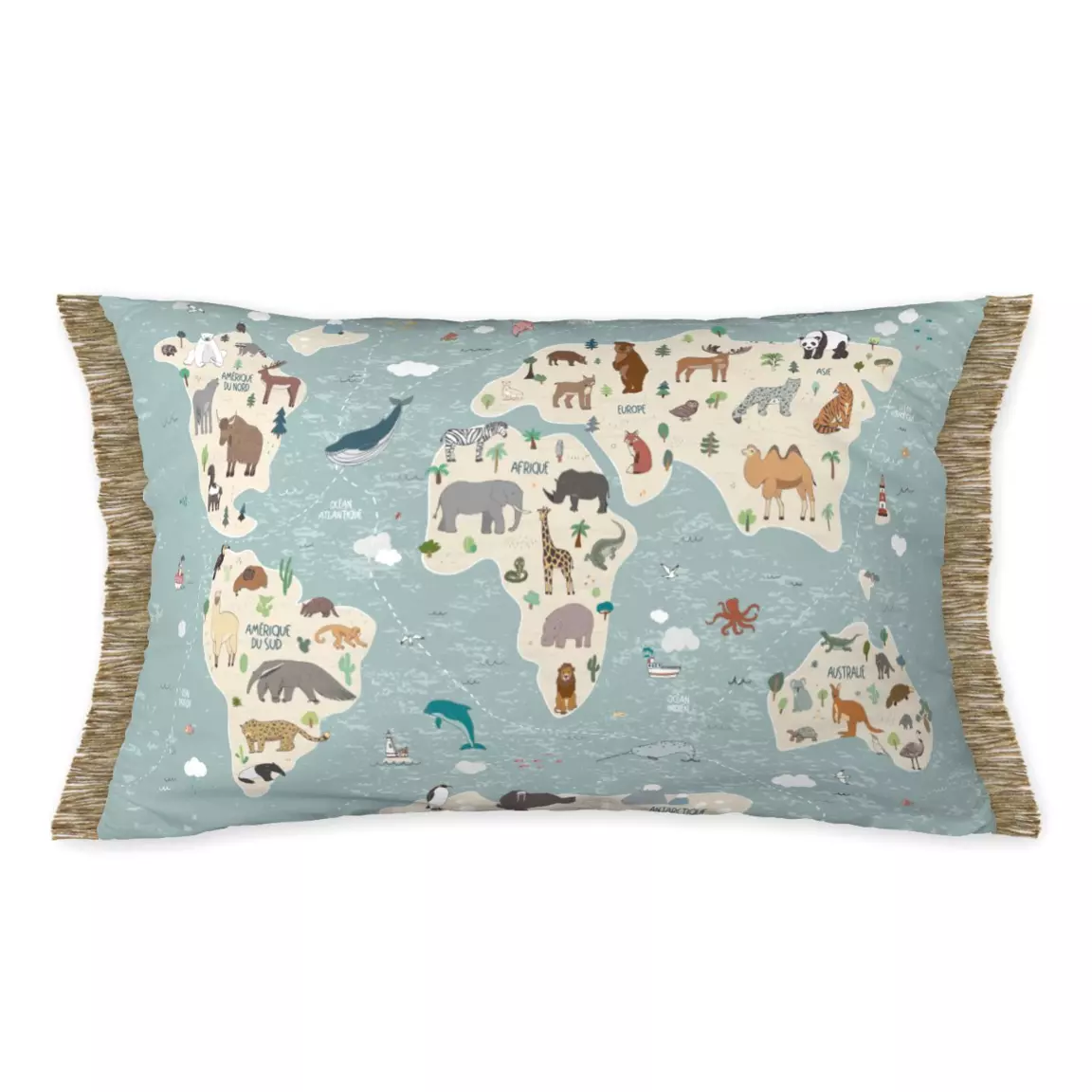 Coussin rectangulaire enfant (30 x 50 cm) Map Bleu
