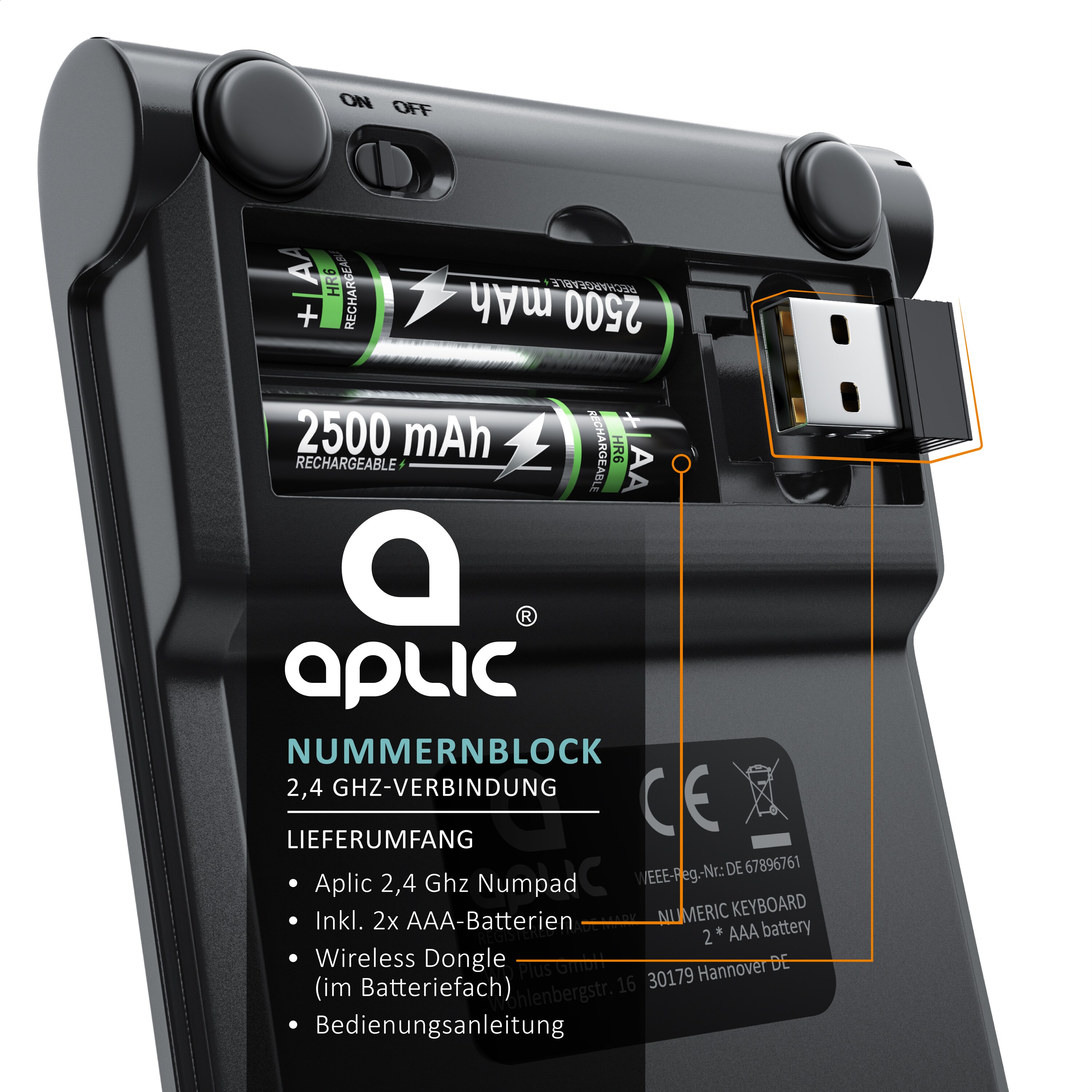 Aplic Bluetooth Numpad - Wireless Ziffernblock mit Multifunktionstasten - Keypad Aluminium - 35 Tasten - Bluetooth 3.0 - Kabellos