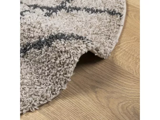 Tapis shaggy à poils longs moderne beige et anthracite ø 80 cm
