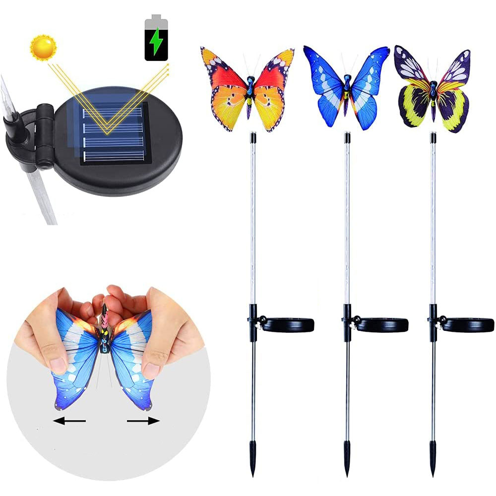 (3er Set) 18-LED's Solar Outdoor Licht Schmetterling Design Wasserfest IP65 - Bunt