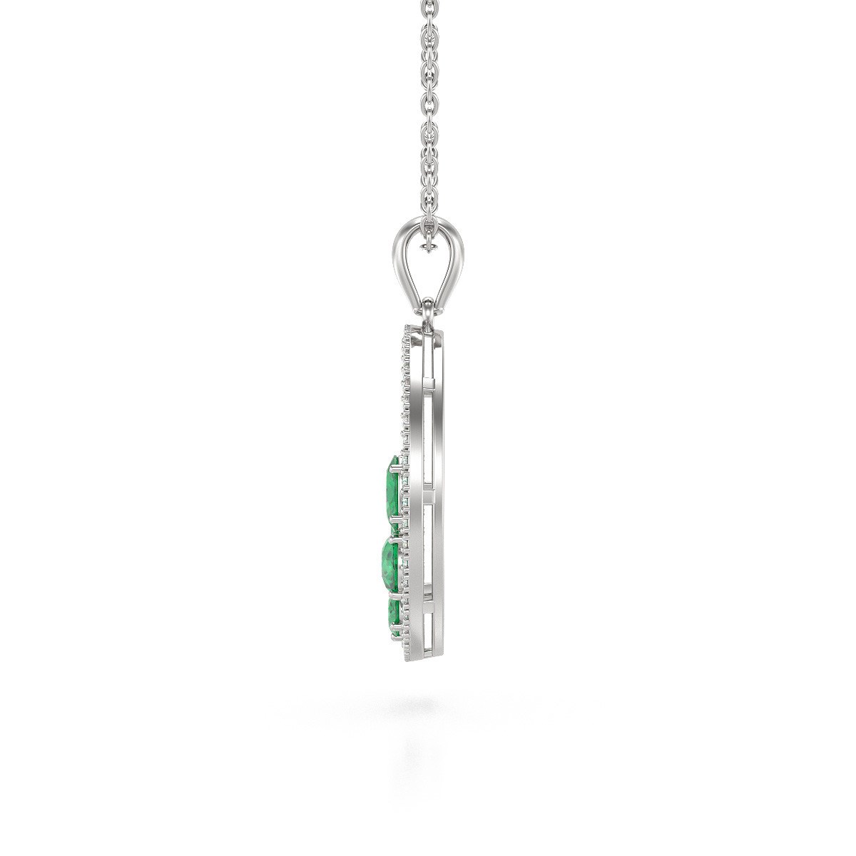 Pendentif Or Blanc 585 & Emeraude | Diamants & Chaine Incluse - Aden