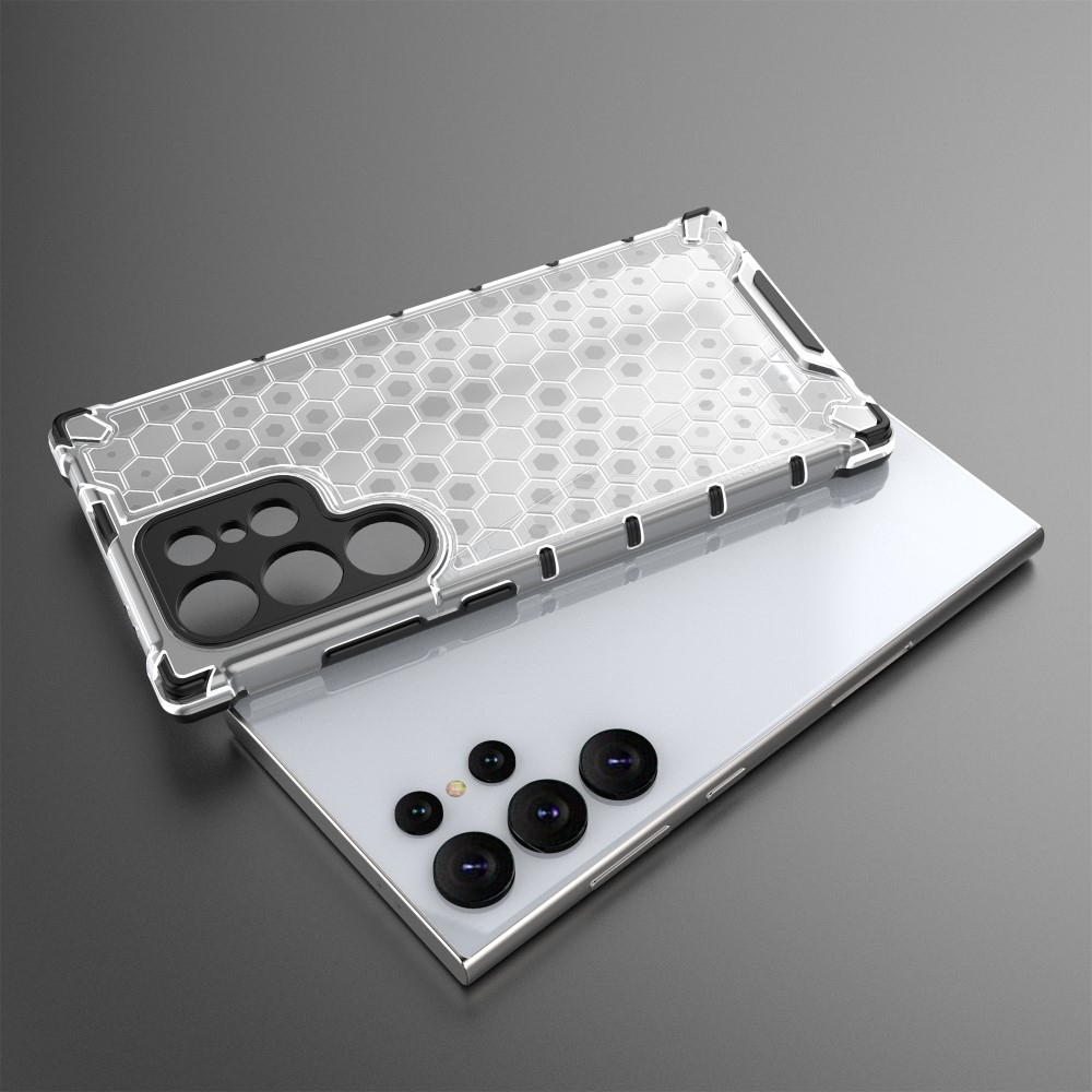 Samsung Galaxy S25 Ultra Hybrid Hülle Air Cushion Fallschutz   Bumper im Waben Design - Grau (Transparent)