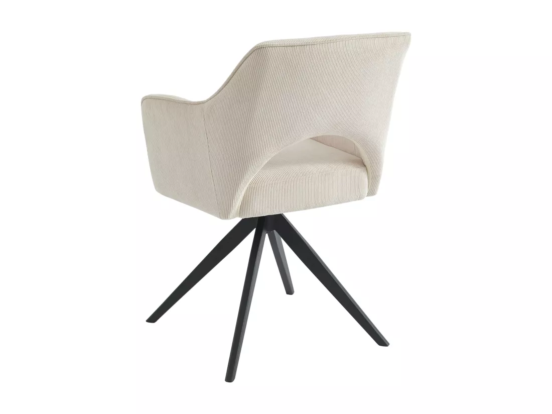 Chaise pivotante avec accoudoirs en velours côtelé et métal noir - Crème - KONYA