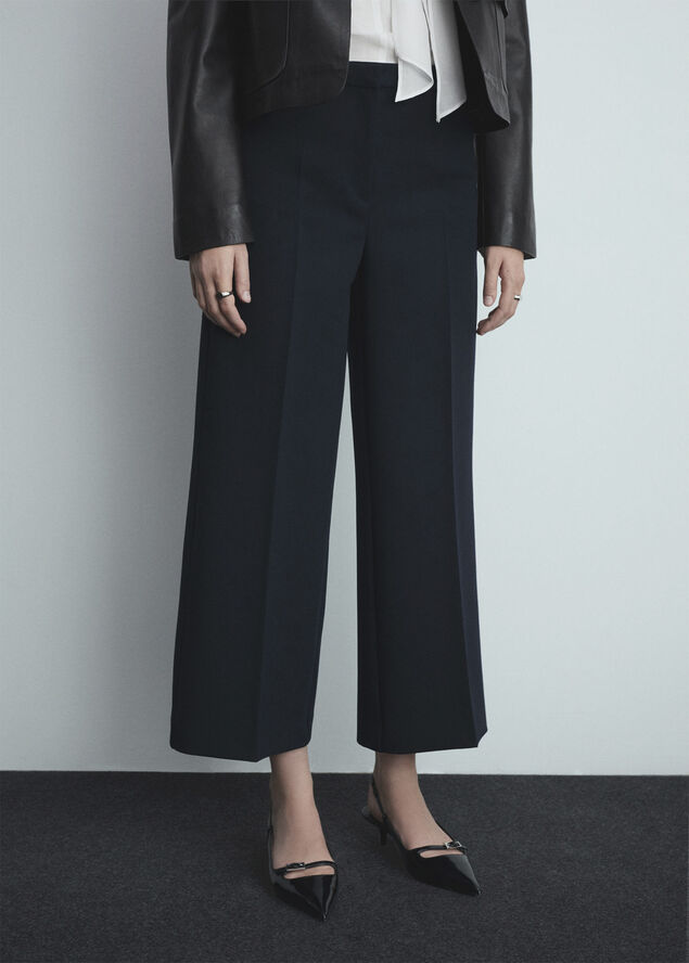 MANGO Wideleg pleated trousers Navy