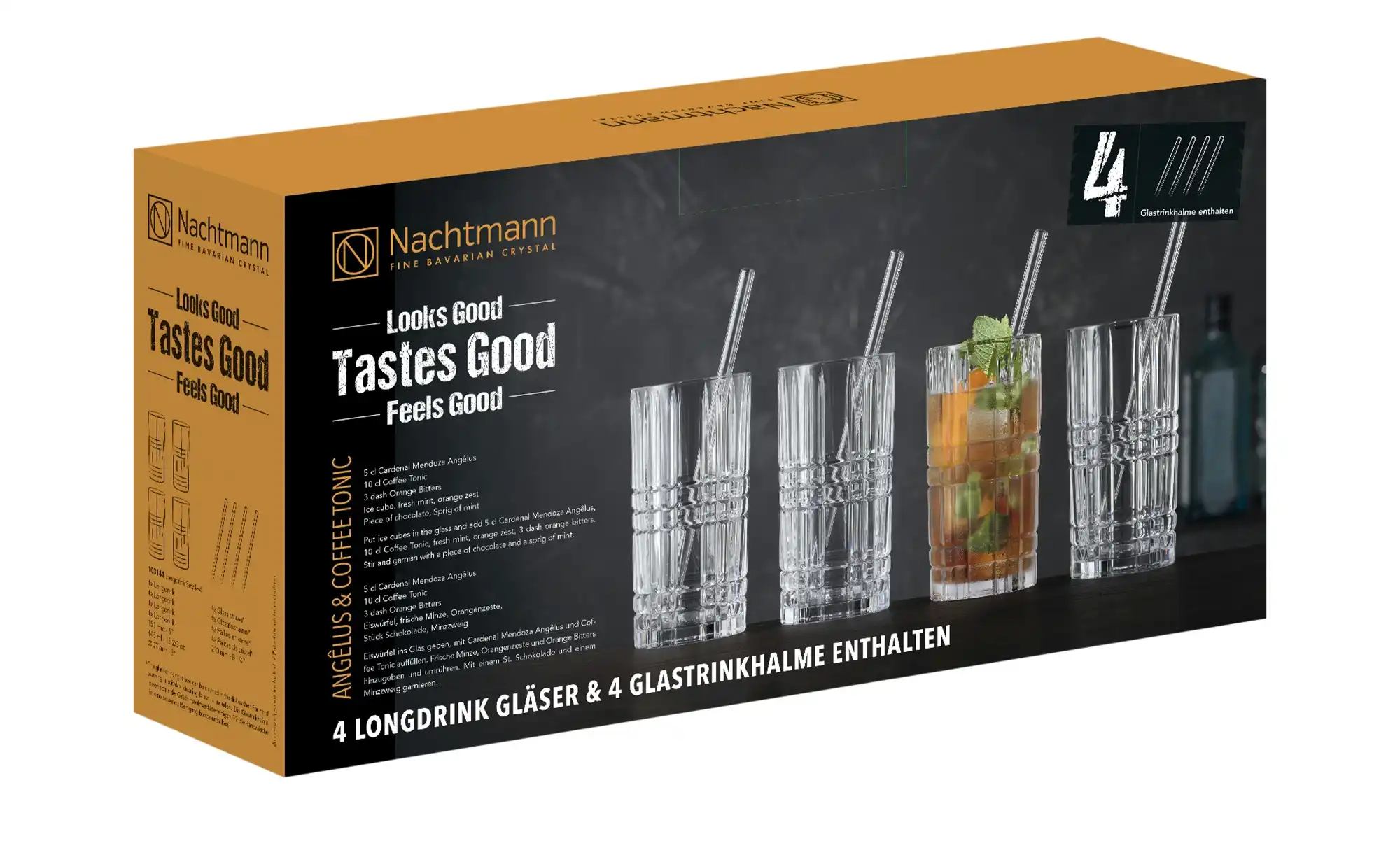 Nachtmann Longdrinkgläser mit Glastrinkhalmen 4er Set Tastes Good