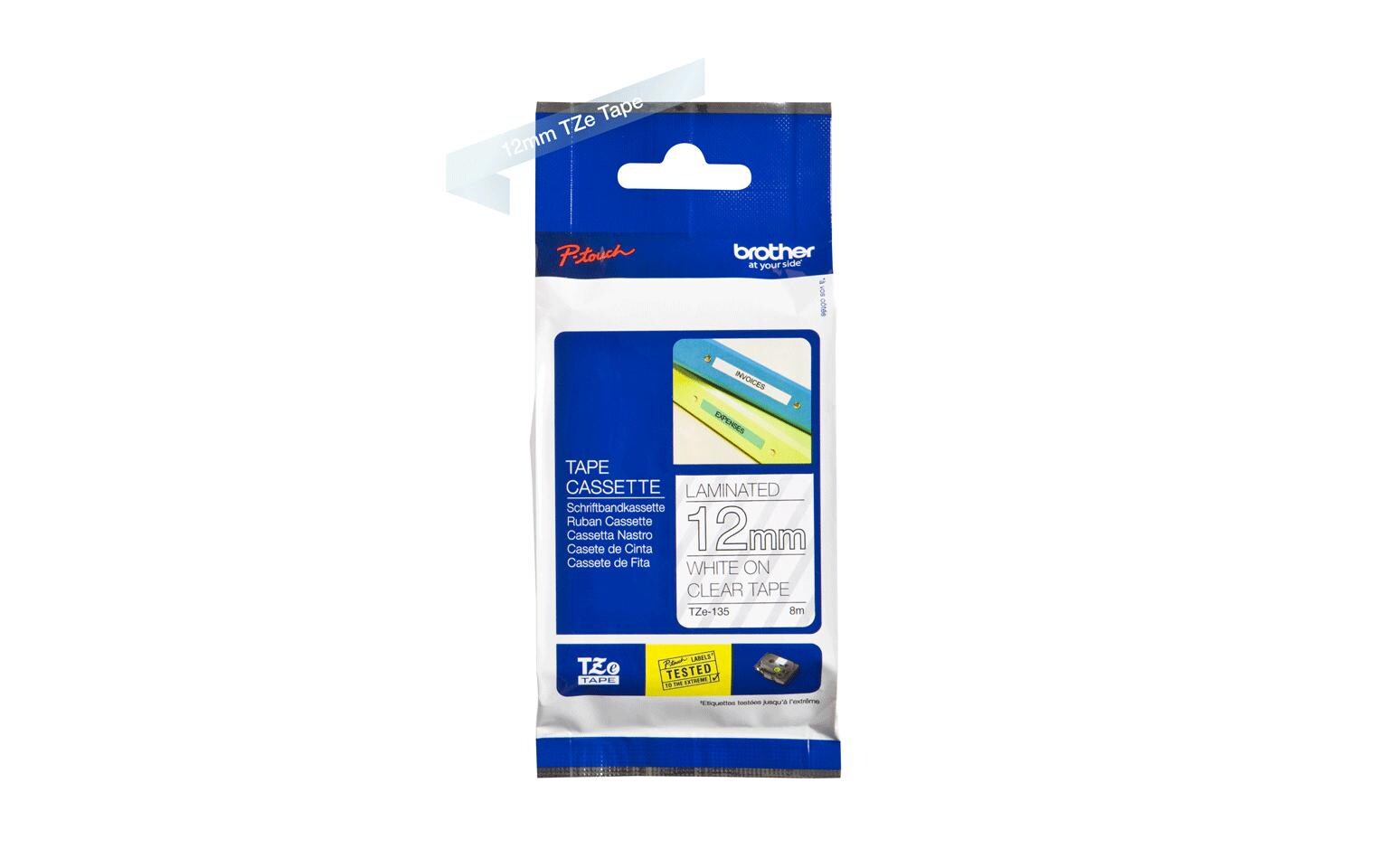 Beschriftungsband TZe-135 Weiss auf Transparent12 mm-Beschriftungsband für Etikettendrucker