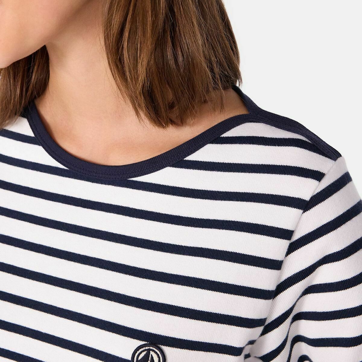 PETIT BATEAU<br>Camisa feminina de algodão azul marinho de manga comprida