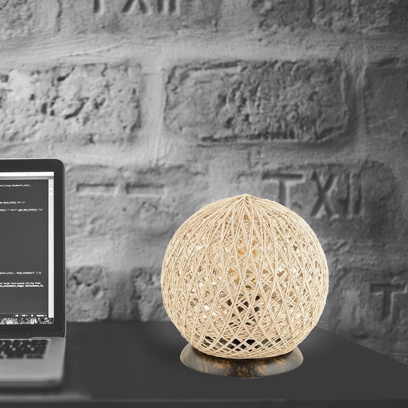 Conceptum Hypnose Lampe de table Balle en jute ecru - 25x25x23 cm