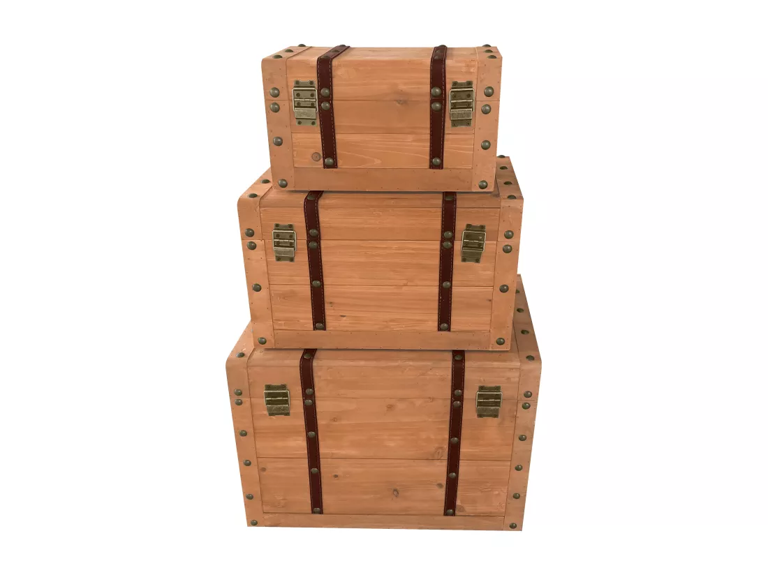 Lot de 3 malles en bois de sapin et MDF - 3 tailles - Naturel - ESPARTA