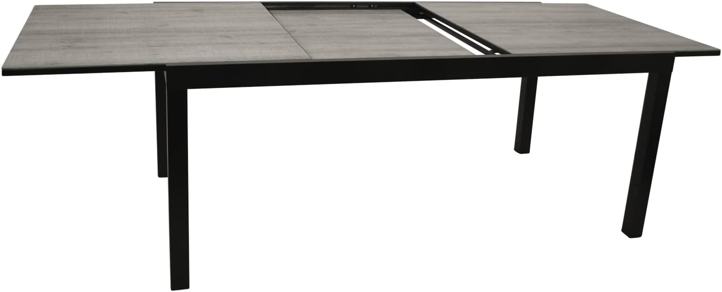 DEGAMO Gartentisch Ausziehtisch FARO XXL, 200/300x110cm, Aluminium anthrazit + Glas in Keramikoptik hellgrau, Outdoor