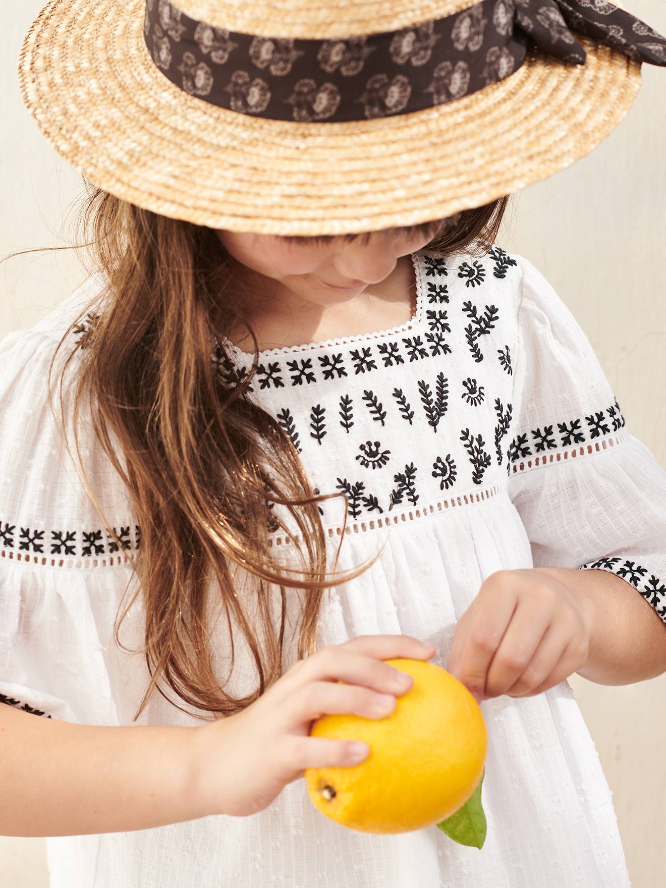 Blusa bordada para meninas, cor off-white