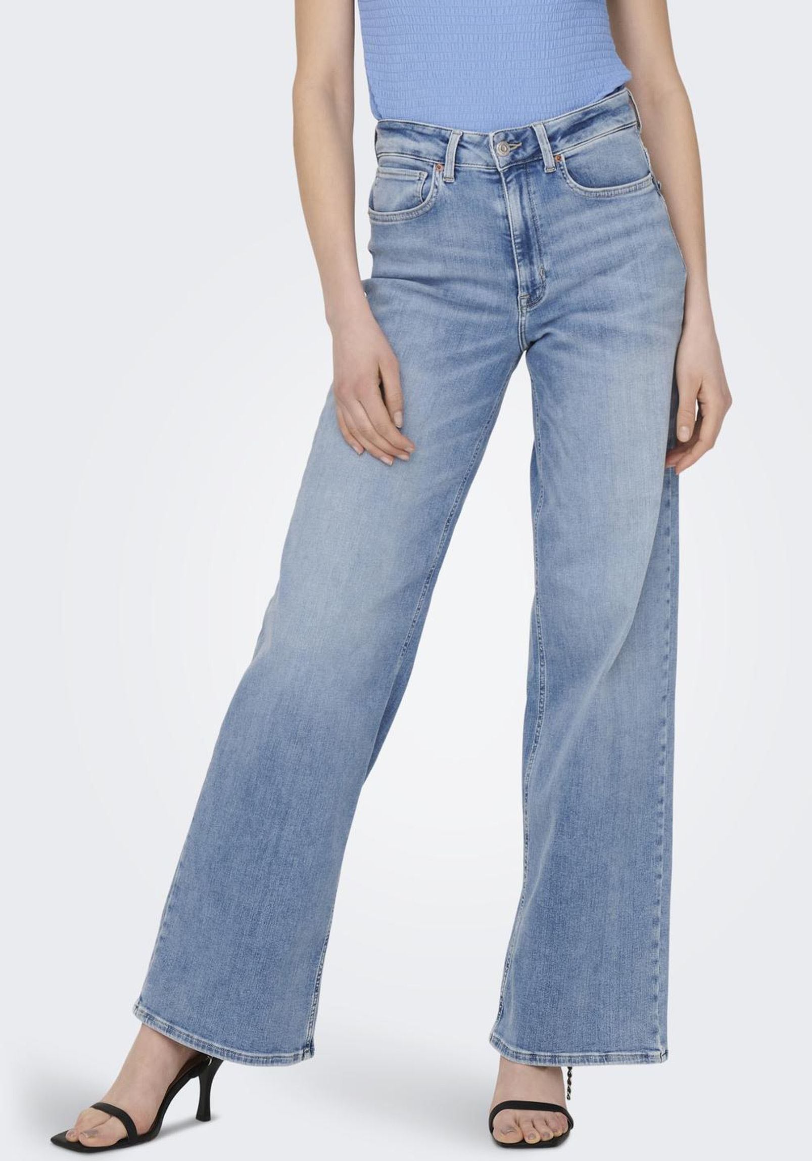 ONLY High-waist-Jeans »ONLMADISON – High Waist Jeans mit weitem Bein für Komfort«, Abriebeffekte, casual, weit, Denim/Jeans, Eingrifftaschen