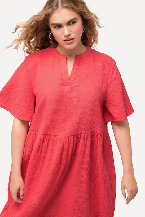 Musselin-Kleid, A-Linie, Tunika-Ausschnitt, Halbarm