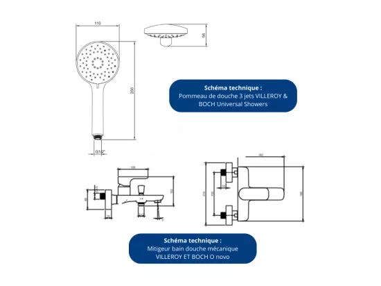 Pack baignoire 170 x 75 VILLEROY ET BOCH O Novo avec pieds et robinet