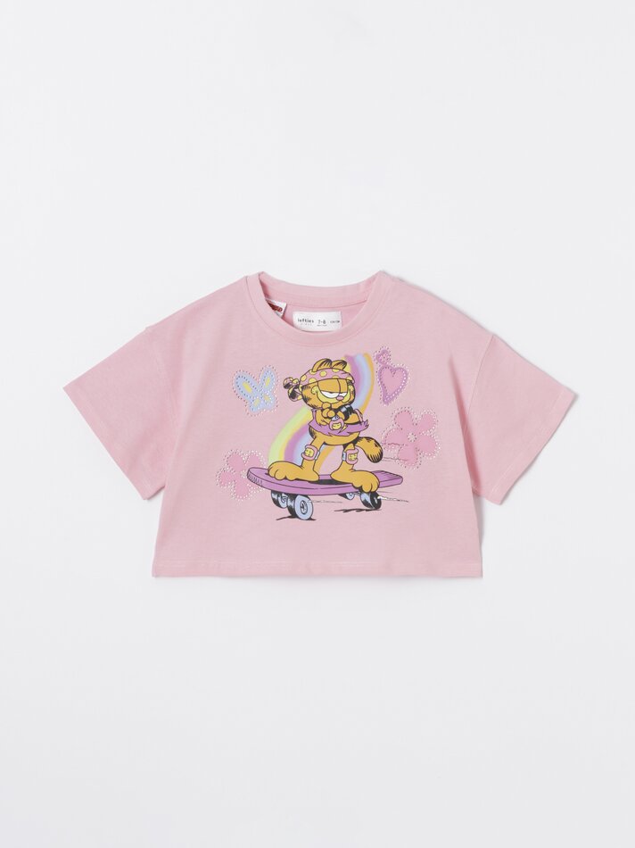 Camiseta rosa com estampa do Garfield da Nickelodeon