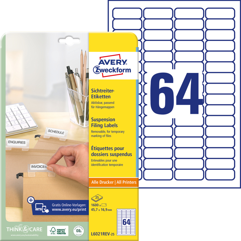 Avery Zweckform Etiketten wiederablösbar, L6021REV_25, 45.7 x 16.9 mm, 25 Blatt