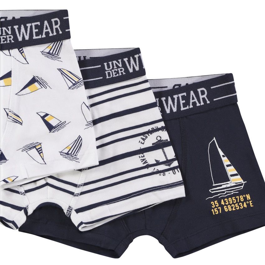 Lot de 3 boxers fantaisie marins pour garçon - Blanc