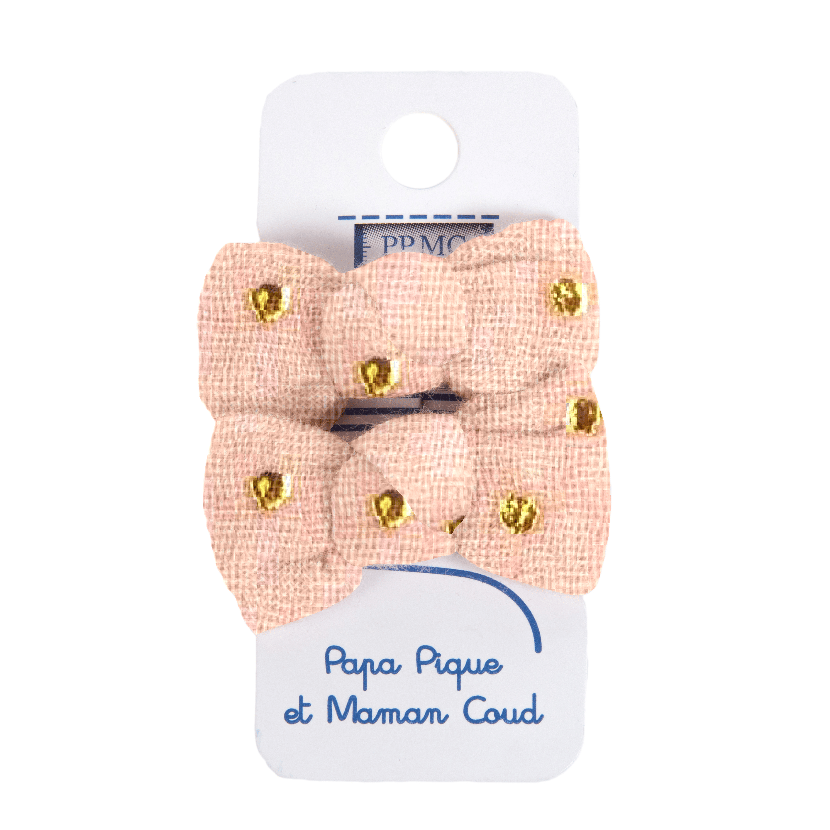 Elastiques Mousse Petit Noeud Gaze Pois Or Rose