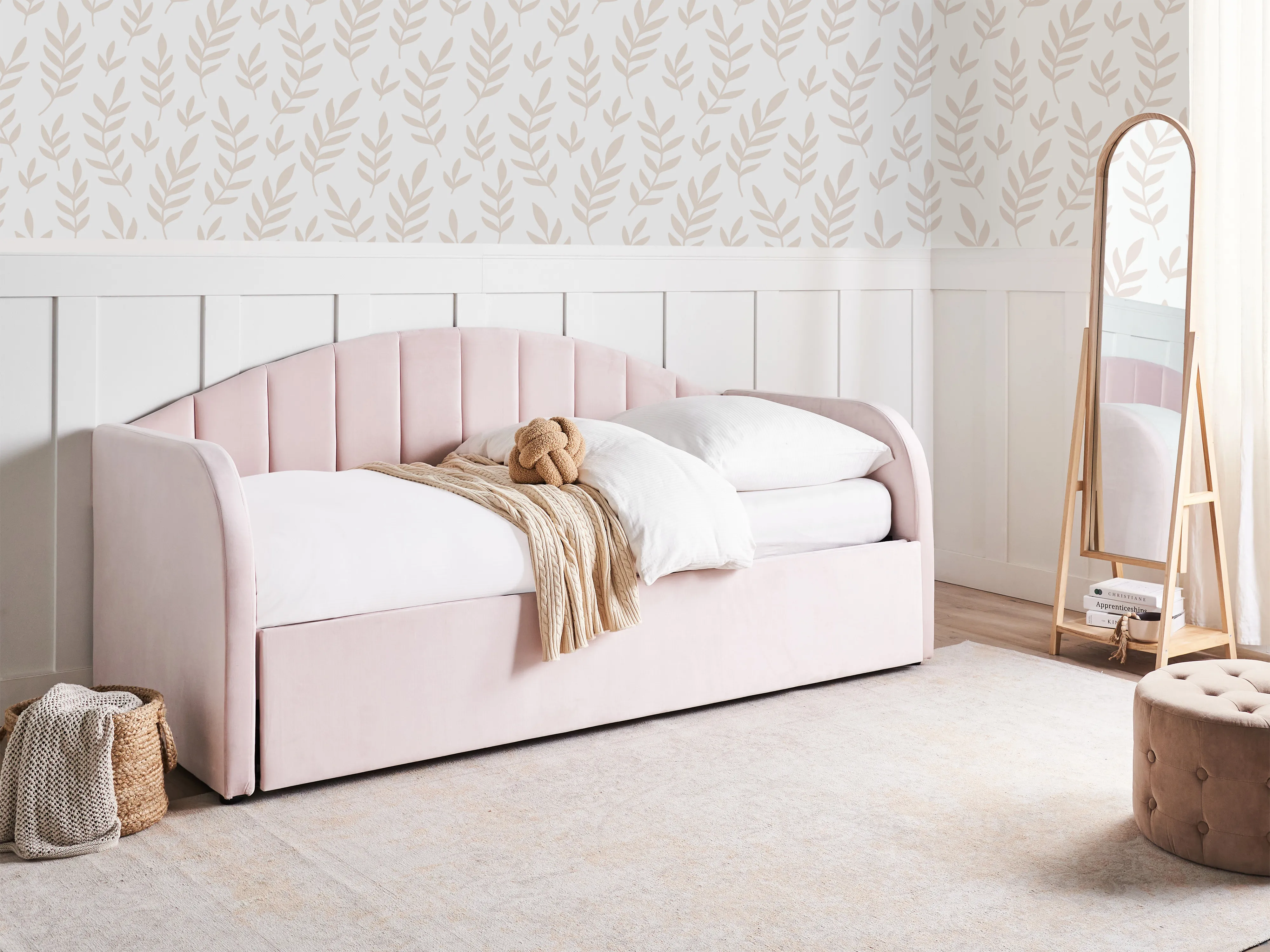 Onderschuifbed Fluweel EYBURIE 90 x 200 cm Pastelroze