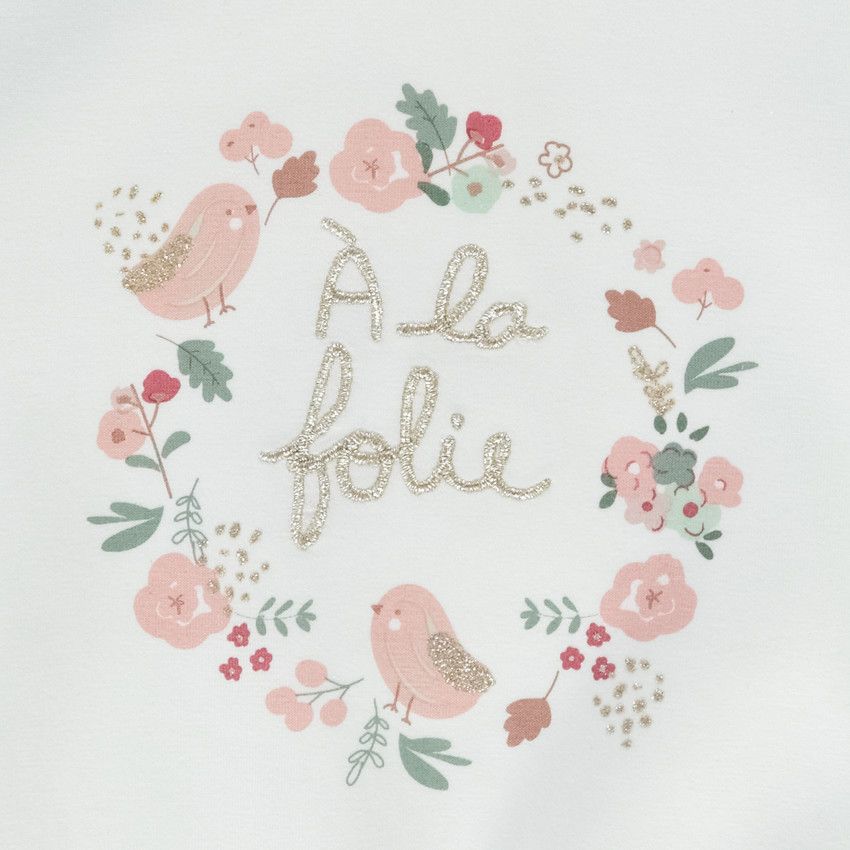 Ensemble jogging 2 pièces broderie lurex pour bébé fille - Ecru