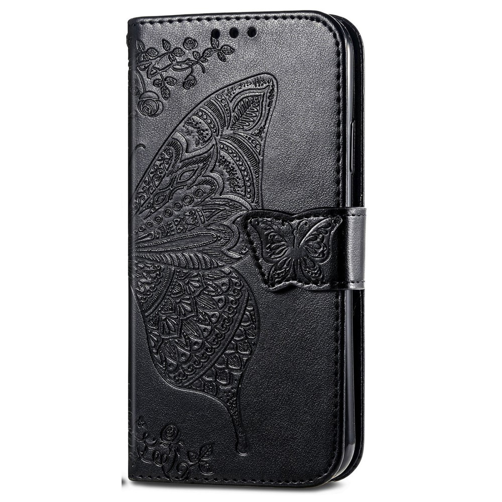 Samsung Galaxy A56 Leder Tasche Flip Cover Schmetterlinge Imprint - Schwarz
