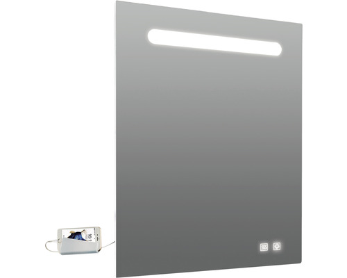 LED badkamerspiegel Lina 60x80 cm IP 44 (beschermd tegen vreemde voorwerpen en spatwater) met anti-condensfunctie en dubbele USB-aansluiting