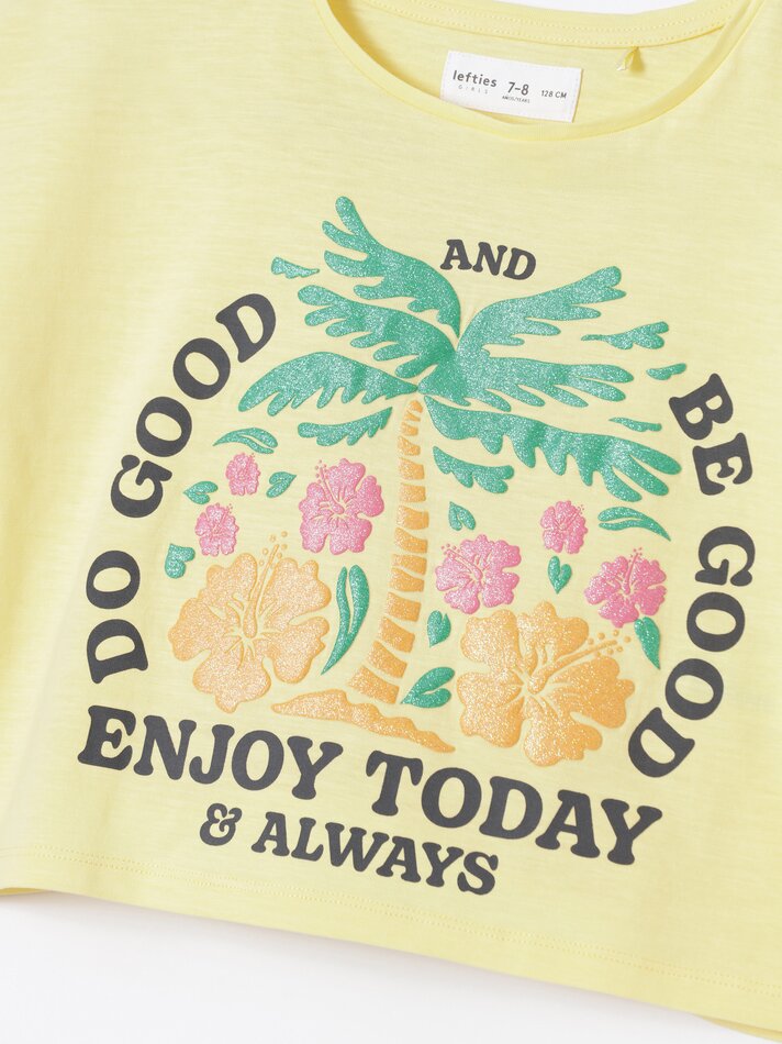 Camiseta cropped estampada - Amarelo claro