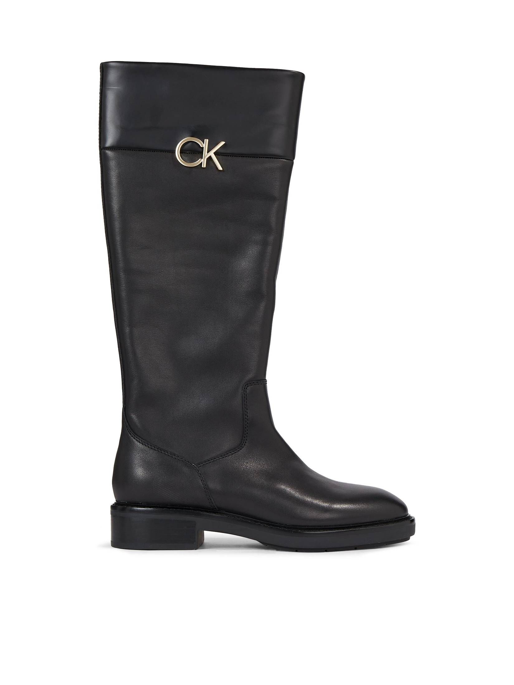 CALVIN KLEIN| Damen Lederstiefel RUBBER SOLE KNEE BOOT