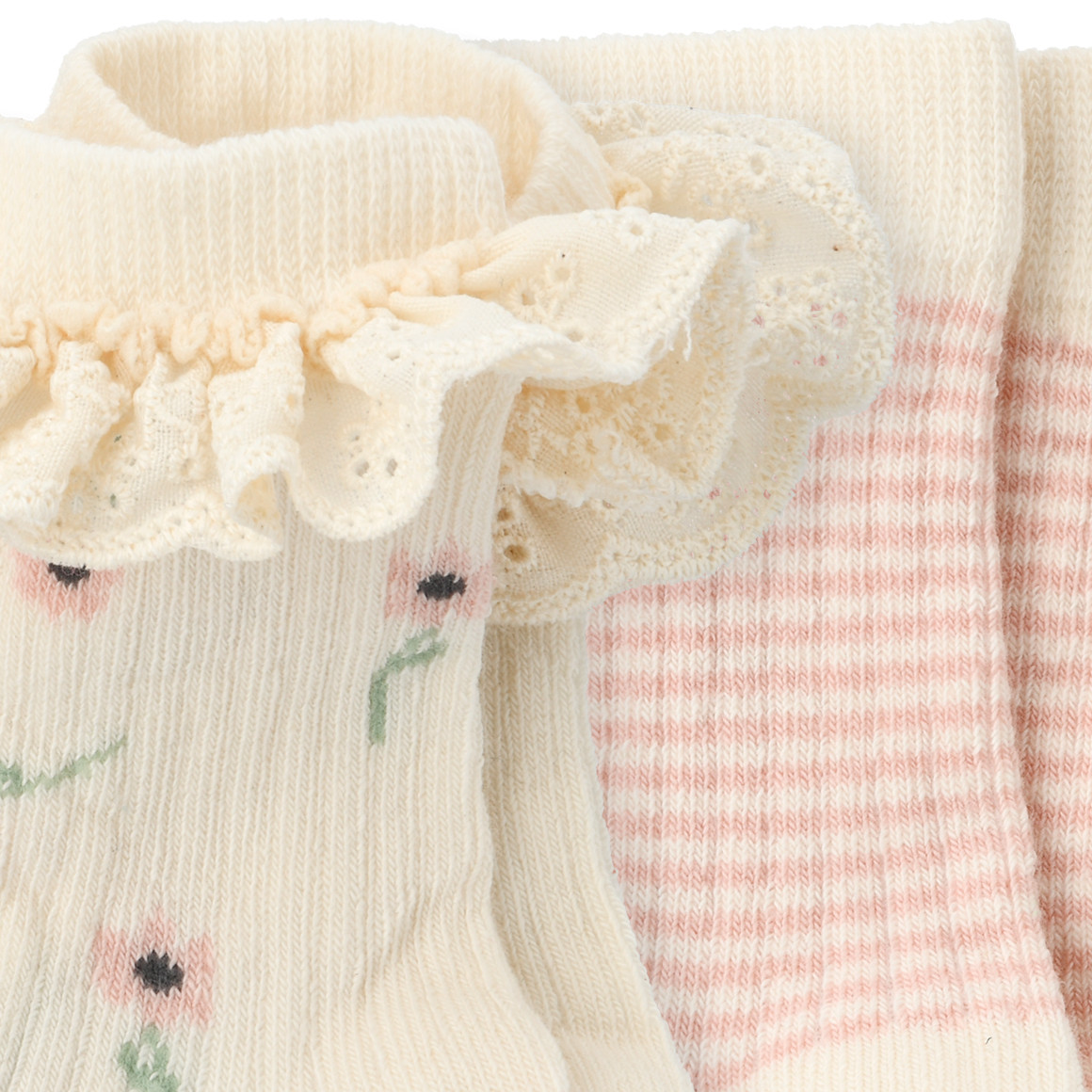 Topomini Pure Collection 2 Paar Baby Socken mit Rippstruktur cremeweiss